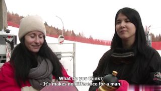 【69堂午夜视频】滑雪场搭讪饥渴长发妹，冰天雪地里射妹子一脸